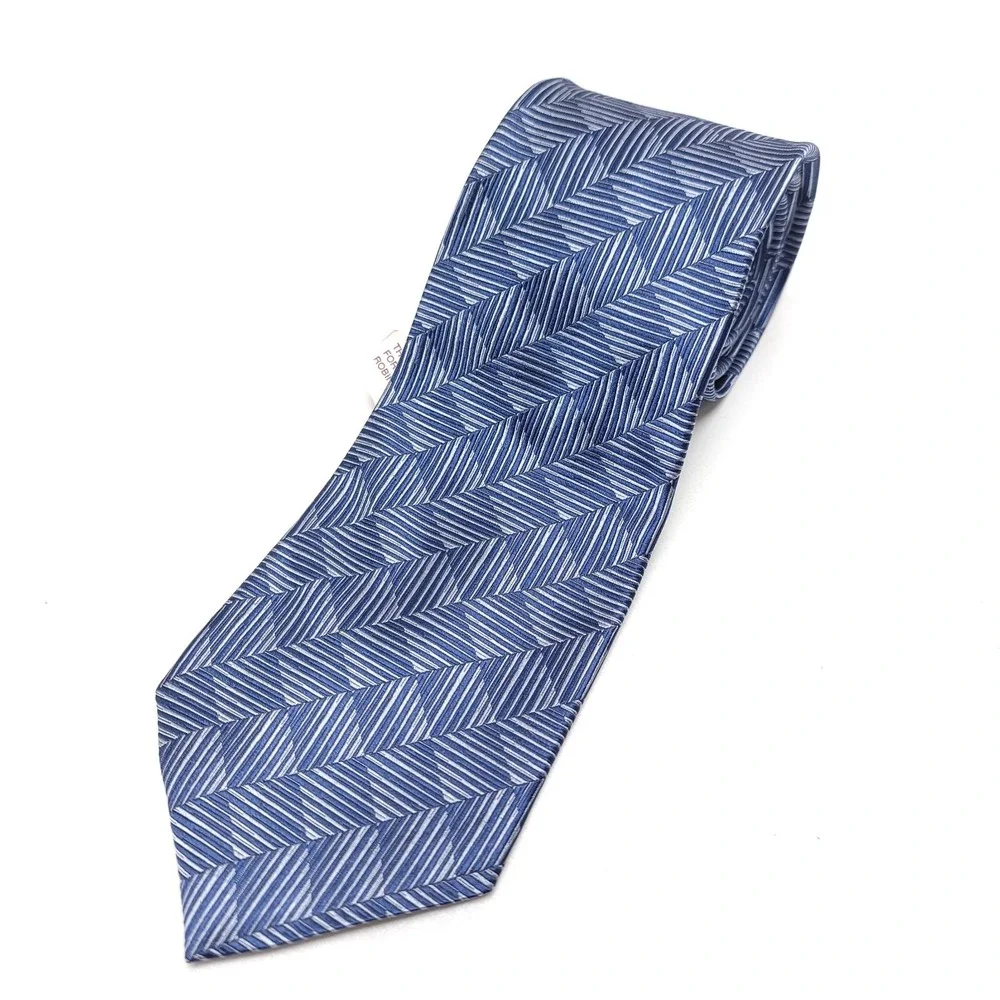 Vintage NWT Geoffrey Beene Tie Silk Geometric Blue Silver‎ USA
